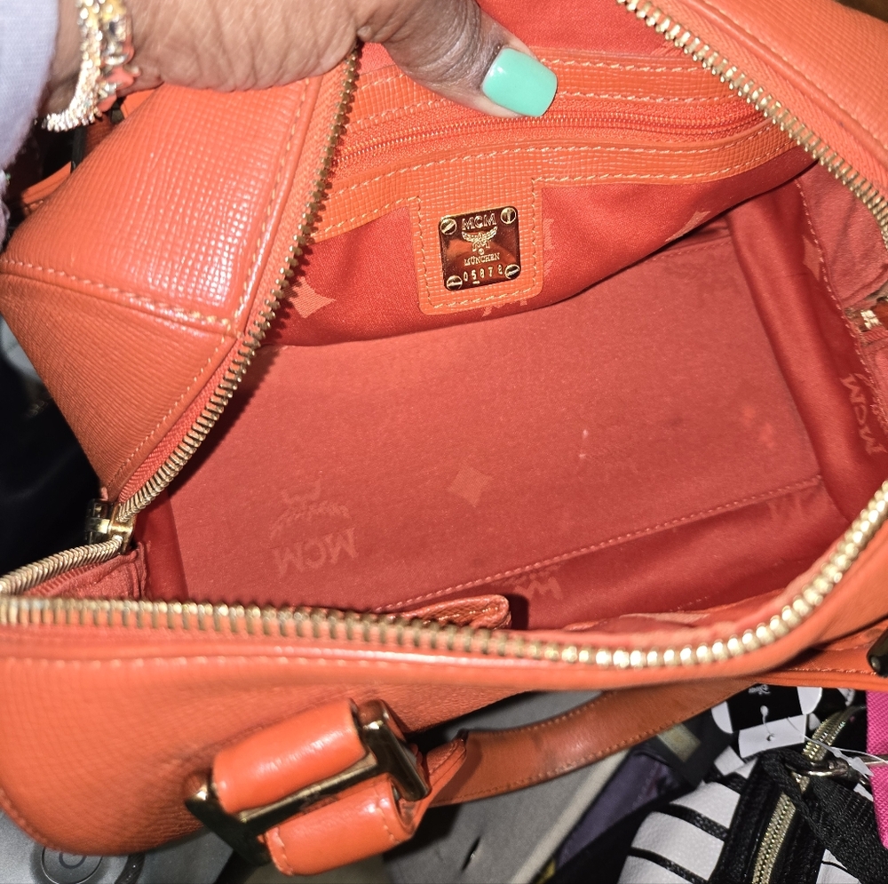 MCM Bright Orange Small Boston Satchel Bag - Picture 12 of 14